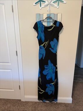 Vintage Just Choon Women’s Midi Chiffon Lined Tropical Dress / Juniors Size 13